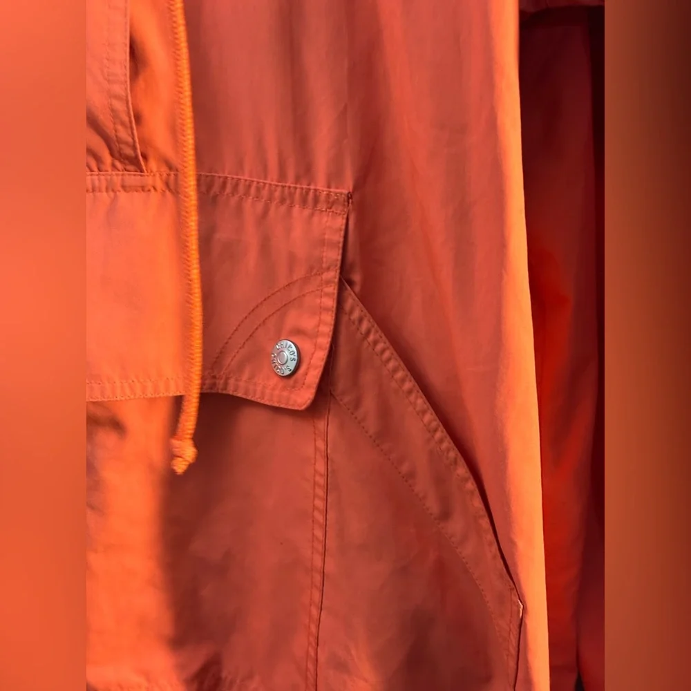 Chico's Anorak Jacket 3/4 Zip Orange Hidden Hood Medium Travel Packable Wind